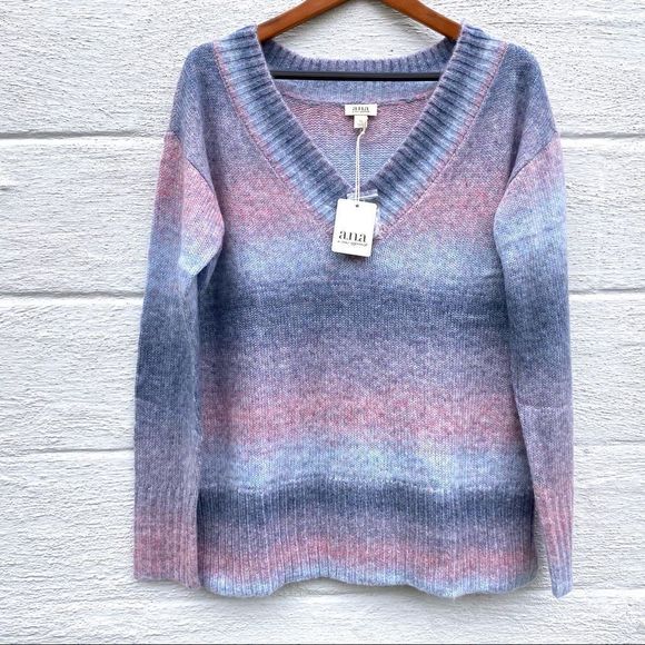 Sweater Blue Pink Cotton Candy Ombre Striped Knit - Picture 1 of 9
